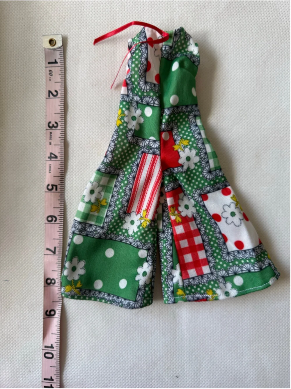 Vintage Barbie & Friends - Clone Faux- Patchwork Quilt Print Jumpsuit Green